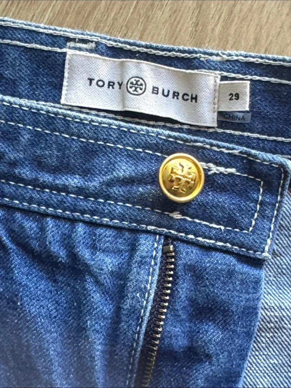 Tory Burch Cropped Straight Leg Denim Jeans Embroidered Pockets Size 29
